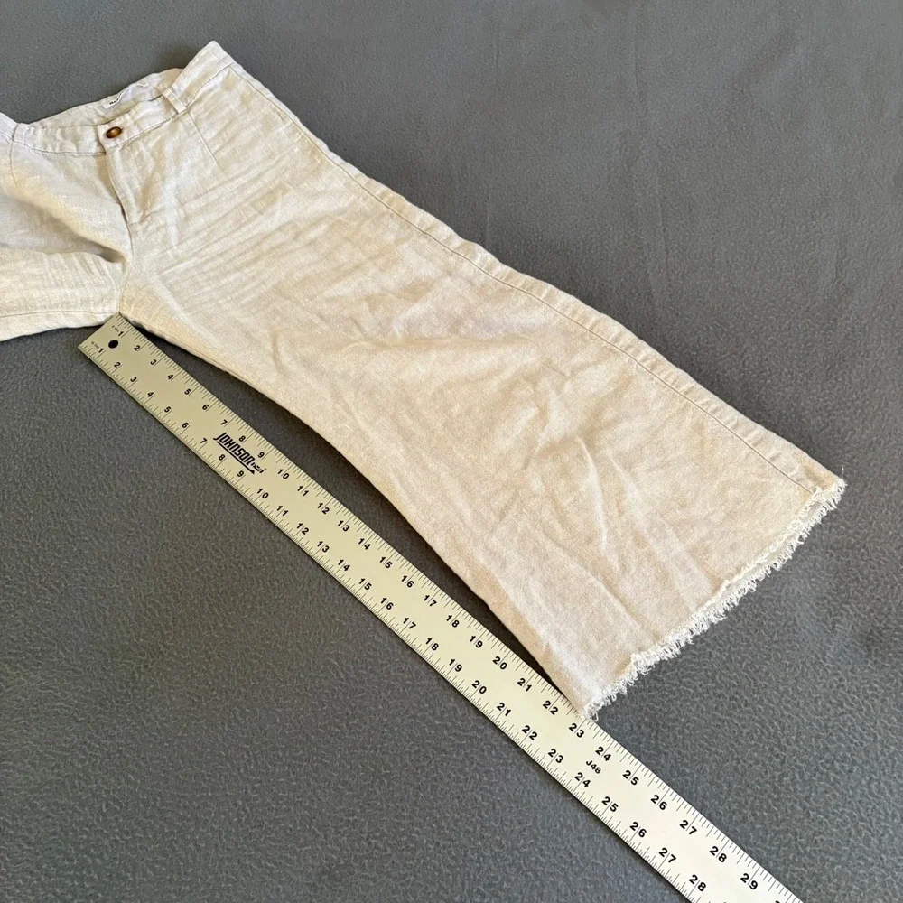 Reformation Wide Leg Pants Womens 0 Beige Linen High Rise Raw Hem Cropped Baggy